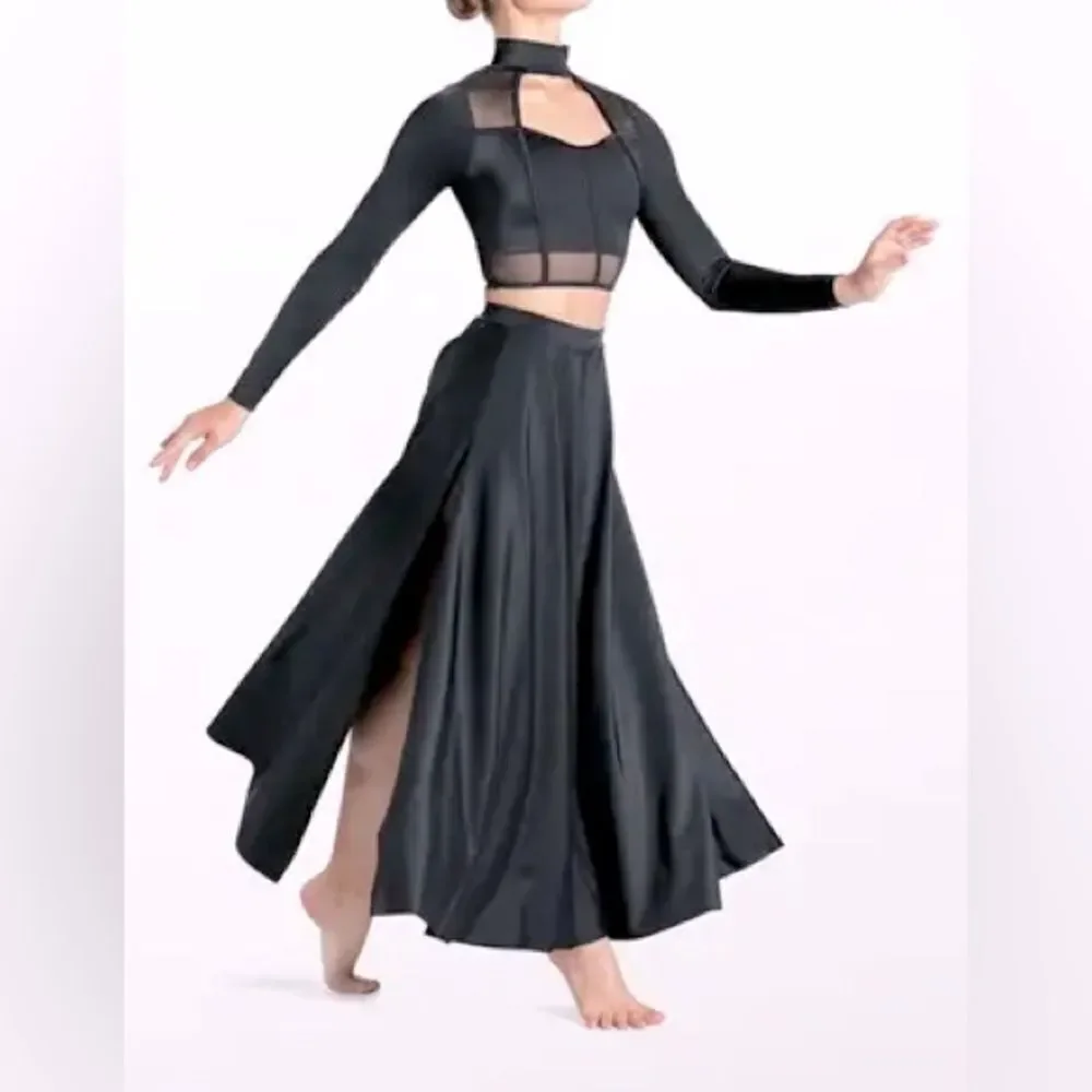 Weissman custom solo dance costume 2 piece brown maxi skirt caged top SH12603 IC
